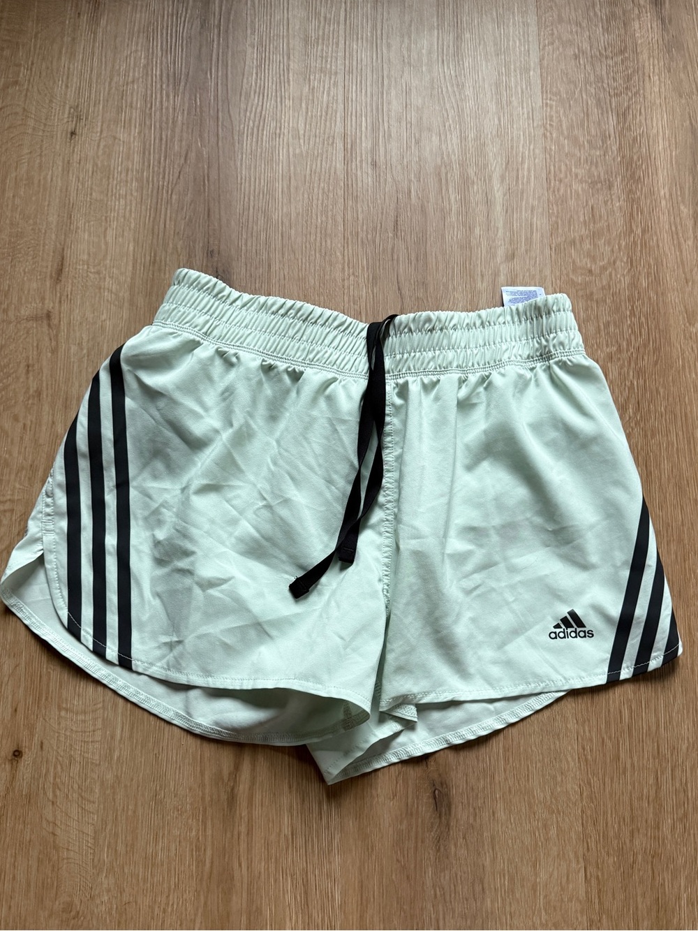 adidas Mint Green Athletic Shorts with Black Stripes
